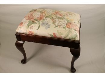 Vintage Mahogany Queen Anne Style Floral Upholstered Foot Stool / Small Seat