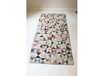 Vintage Hand Knotted Area Rug With Geometric Squares