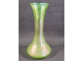 Beautiful Hand Blown Iridescent Luster Lime Green Lotus Vase