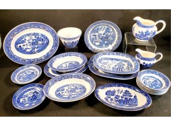 Vintage Assortment Of Blue Willow Transferware Dinnerware - Homer Laughlin, Buffalo, Johnson, Wood & More