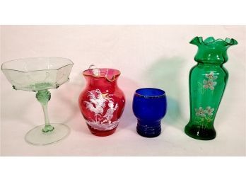 Colorful Vintage Glass Assortment - Including Mary Gregory Small Pitcher