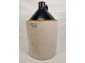 Antique 5 Gallon Blue Crown Logo Large Stoneware Salt Glaze Brown & Beige Jug