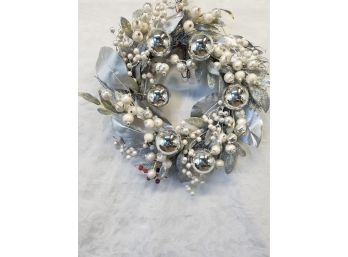 White & Silver Metallic Decorated Christmas Wreath 13.5'