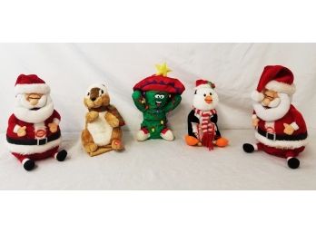 Five Battery Operated Animated Christmas Holiday Plush Toys