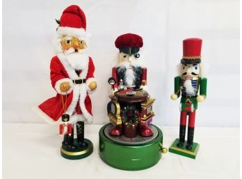 Three Wooden Christmas Holiday Nutcracker Figurines