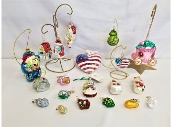 Twenty Two Beautiful Handblown Glass Ornaments Inge-glas Germany, Christopher Rapko, Noble Gems