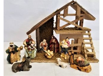 Vintage Ten Piece Porcelain Nativity Set With Manger