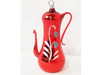 Vintage Red Stenciled Teapot Coffee Pot Mercury Glass Christmas Ornament