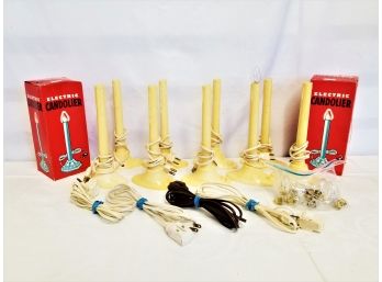 Eleven Vintage Corded Electric Window Candles And Accessories