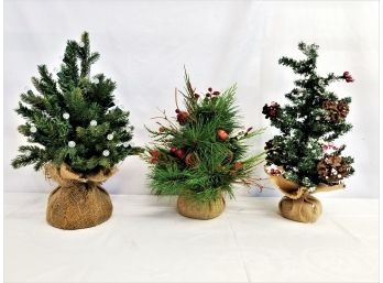 Three Festive Uniquely Decorated Tabletop Holiday Trees