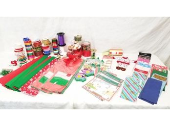 Beautiful Lot Of Christmas Ribbon & Tissue Paper