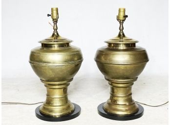 A Pairing Of Large Brass Urn Form Lamps