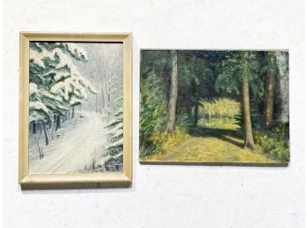 Antique Original Artwork - Summer And Winter Landscapes