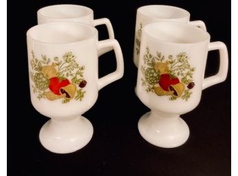 Set Of Vintage 'Spice Of Life' Milk Glass Pedestal Mugs (4ct)