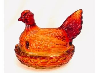 Vintage Amberina Glass 'Hen On A Nest' Trinket Dish