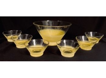 Vintage Mid-Century Blendo Yellow Frosted Glass Salad Set