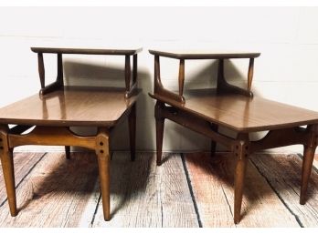 Pair Of Mid-Century Modern Two-Tier 'Step' End Tables