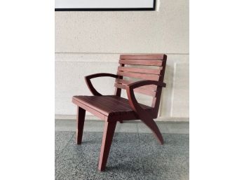 Vintage Solid Wood Mid-Century Armchair In Original Brick Red Finish