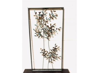 Vintage Mid-Century Modern Teal Pussywillow Metal Wall Hanging