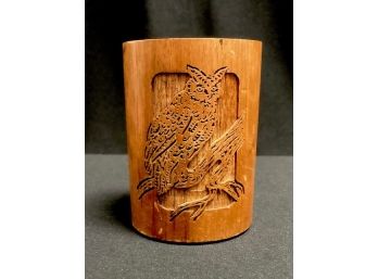 Han Carved Walnut Owl Pencil Holder