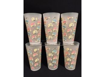 Set Of Groovy Vintage Plastic Camper Themed Tumblers (6ct)