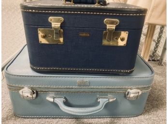 Vintage Pair Of Blue Hard-sided Luggage