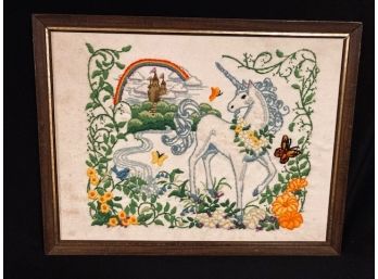 Amazing Vintage Mid Century Framed Unicorn Needlepoint