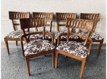 Set Of 6 Vintage Mid Century Dining Chairs - Newly Reupholstered With Vintage Fabric