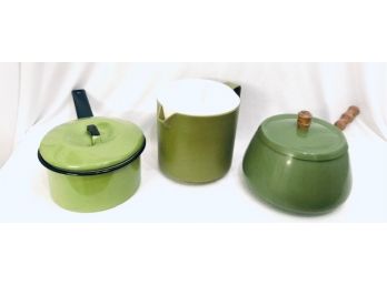 Vintage MCM Avocado Green Enamelware & Kitchenware