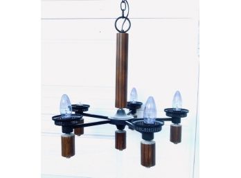 Vintage Walnut Five Arm Chandelier