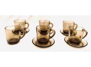 Set Of Vintage Steklarna Hrastnik Smoked Glass Demitasse Cappuccino Set