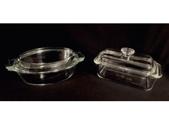 Two Vintage Clear Glass Pyrex Dishes With Lids