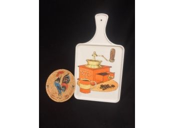 Kitchy Cutting Board & Cork Trivet