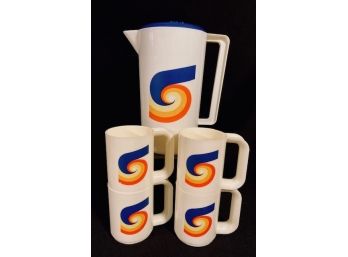 Fantastic Vintage Mid-Century Modern Rainbow Pitcher & Mug Set