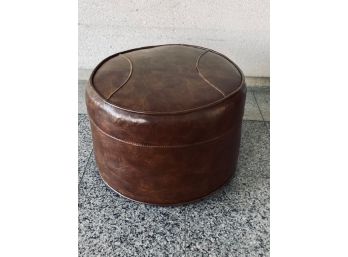 Vintage Brown Faux Leather Ottoman / Footstool