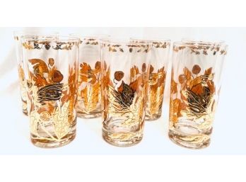 Vintage Mid Century Signed Culver Gold Leaf Tumblers (7ct)