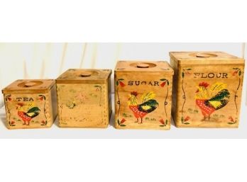 Vintage Mid-Century Modern Wooden Rooster Canister Set