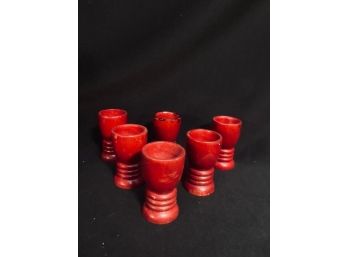 Vintage Yugoslavian Red Wooden Egg Cups (6ct)