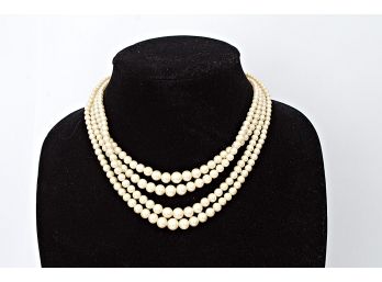 Lovely Vintage Four Strand Faux Pearl Necklace With Sterling Silver Clasp