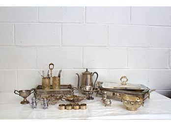 Large Group Miscellaneous Silver Plate, Pewter & Metal Items