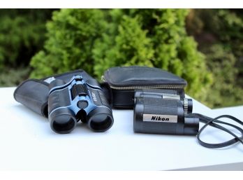 Two Pairs Of Binoculars - Nikon & Vivitar With Cases