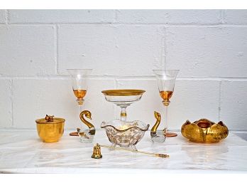 Nine Pot Luck Gilt & Glass Miscellaneous Items