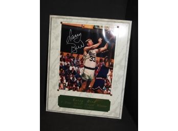 Signed Larry Bird 8x10 On 12x15 Plaque With Metal Badge  NBA Holograph COA