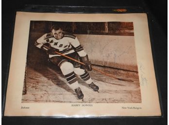 Signed NY Rangers Harry Howell 8x10 Vintage Picture With Other Signatures