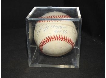 Signed NY Yankees Joe DiMaggio Inscribed HOF 53 Baseball In Case