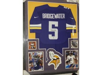 SIGNED Framed 34x32 Minnesota Vikings Teddy Bridgewater Football Jersey With COA