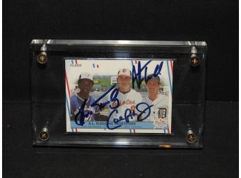 Signed Cal Ripken Jr  Alan Trammel Tony Fernandez Baseball Card In 1 Inch Acrylic Screw Down