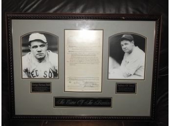 Unique Framed 22x32 Curse Of The Bambino Photos And Baseball Contract REALLY NICE LOOK