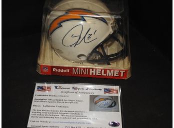 SIGNED HOFer LaDainian Tomlinson San Diego Chargers Ridell Mini Helmet With COA