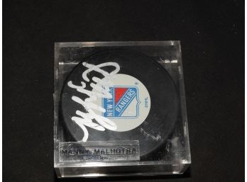 SIGNED Manny Malhotra NY Rangers NHL Hockey Puck